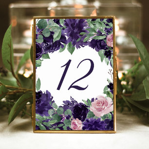 Lush Blossoms   Purple and Pink Rose Floral Table Number