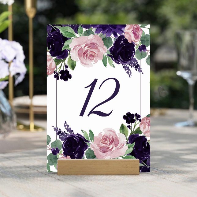Lush Blossoms | Purple and Pink Rose Floral Table Number (Creator Uploaded)