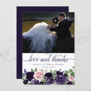 Lush Blossoms   Purple and Pink Rose Garland Photo Thank You Card