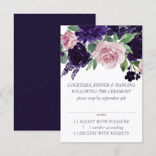 Lush Blossoms   Purple and Pink Rose Garland RSVP Card