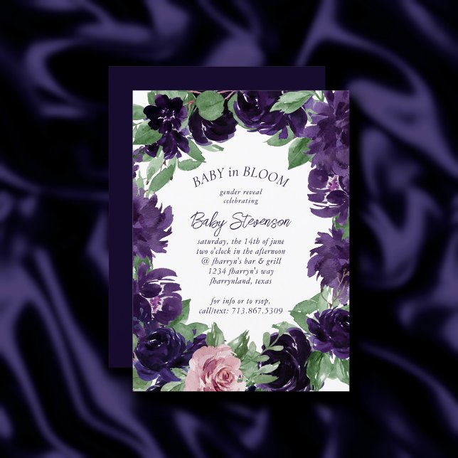 Lush Blossoms | Purple and Pink Rose Gender Reveal Invitation (Creator Uploaded)