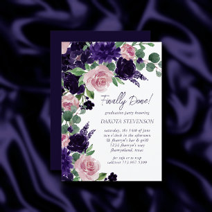 Lush Blossoms   Purple and Pink Rose Graduation Invitation