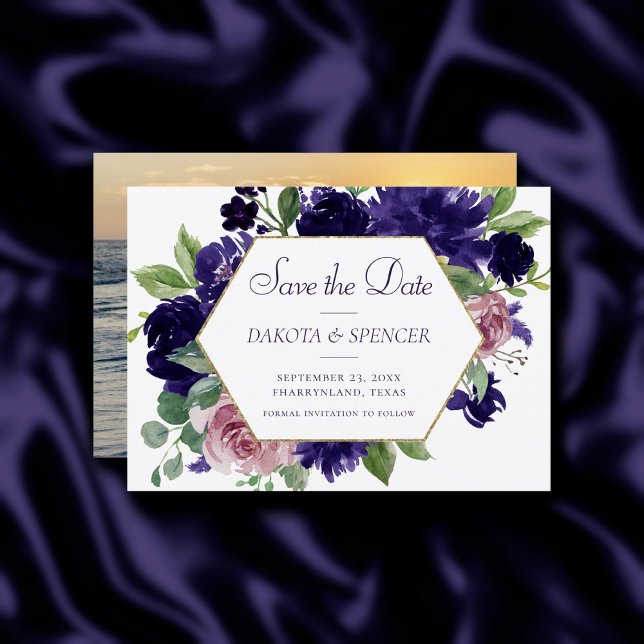 Lush Blossoms | Purple and Pink Rose Wreath Photo Save The Date (Creator Uploaded)