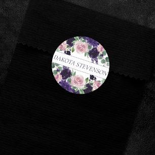 Lush Blossoms   Purple and Pink Roses Custom Classic Round Sticker