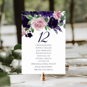 Lush Blossoms   Purple and Pink Roses Guest Names Table Number
