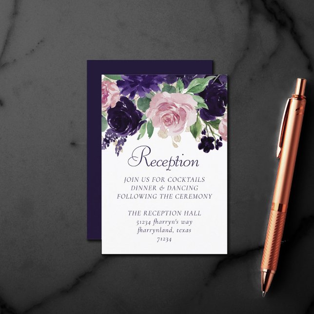 Lush Blossoms | Purple and Pink Roses Reception Enclosure Card (Creator Uploaded)