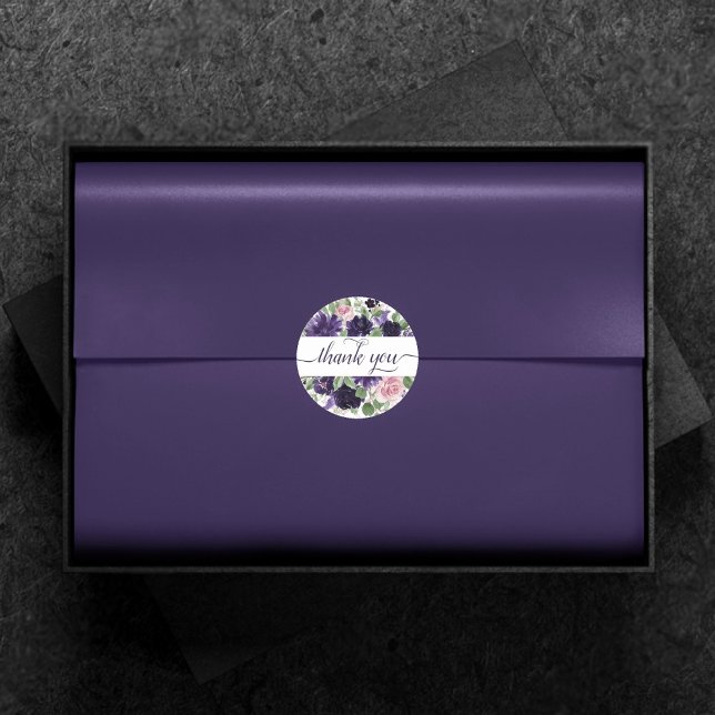 Lush Blossoms | Purple and Pink Roses Thank You Classic Round Sticker (Creator Uploaded)