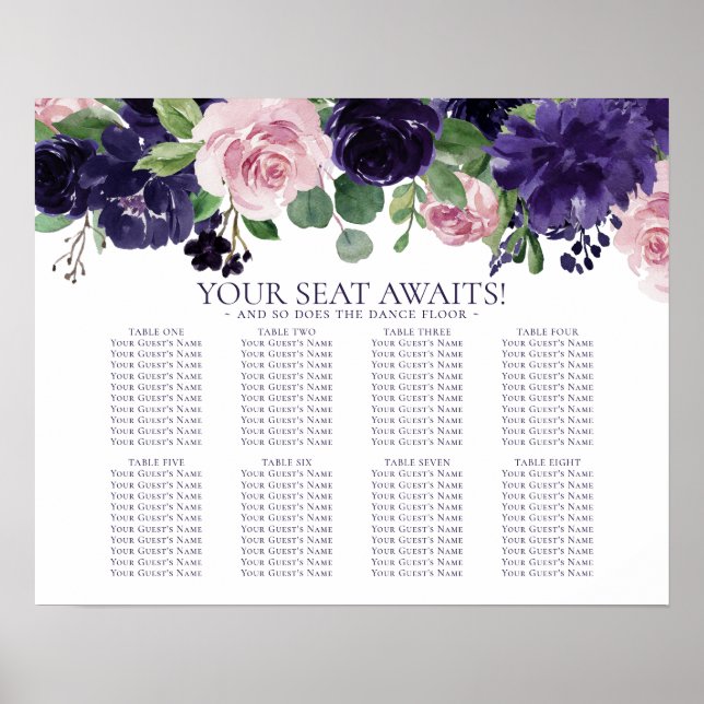 Lush Blossoms | Purple Pink 10 Top Seating Chart (Front)