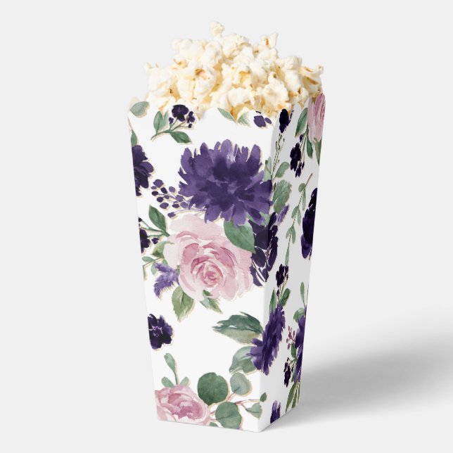Lush Blossoms | Royal Purple and Pink Rose Pattern Favour Box (Popped)