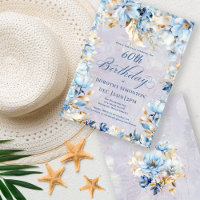 Lush Blue White Watercolor Floral 60th Birthday