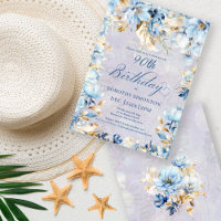 Lush Blue White Watercolor Floral 90th Birthday