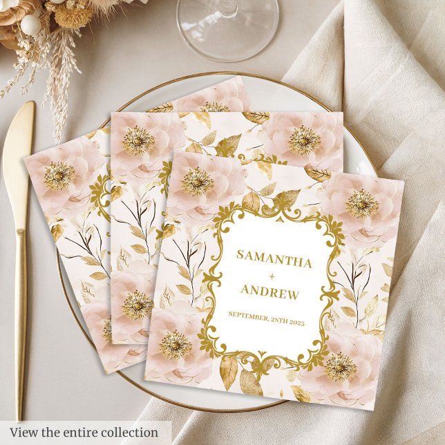 Lush Blush Gold Wedding Paper Napkins (Lush Blush Gold Wedding Paper Napkins)