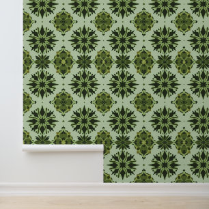 Lush Botanical Mandala Mosaic Pattern Wallpaper