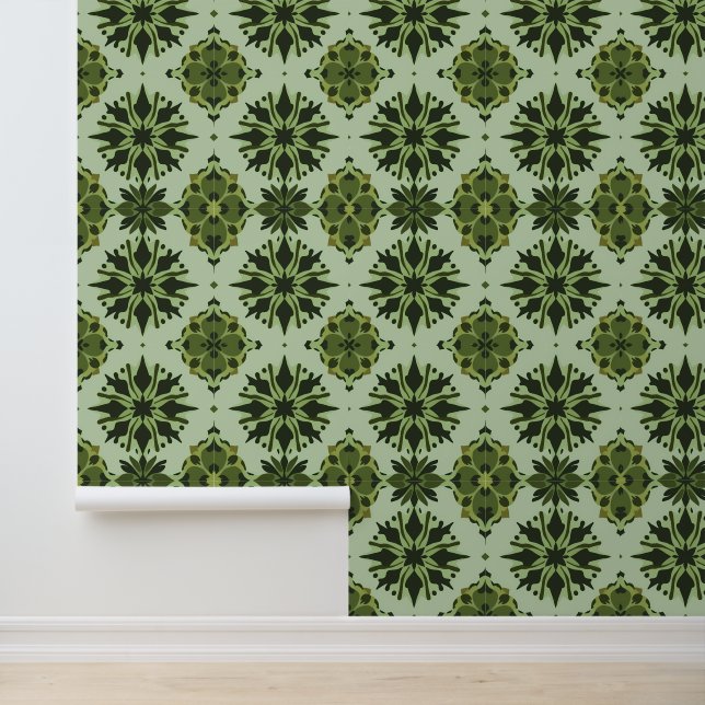 Lush Botanical Mandala Mosaic Pattern Wallpaper (Application)