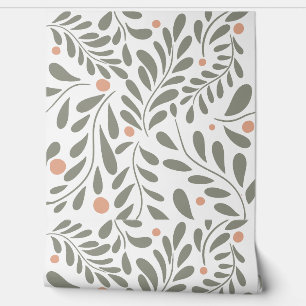 Lush Botanical sage green leaves Pattern Wallpaper