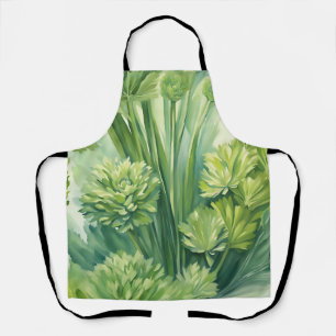 Lush Celery Green Botanical Pattern Apron