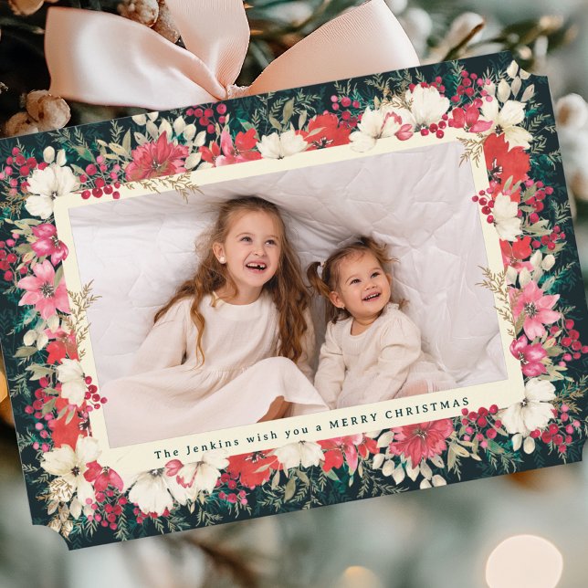 lush classic floral christmas botanical scalloped holiday card (Creator Uploaded)