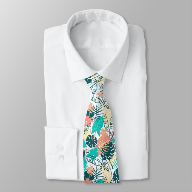 Lush colourful tropical leaves collage tie (Tied)