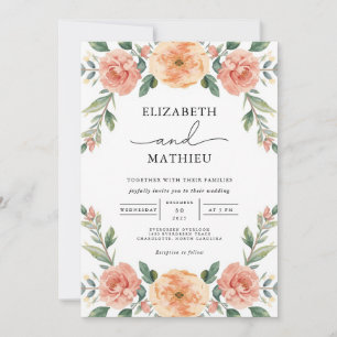 Lush Coral Floral Garden Wedding Invitation