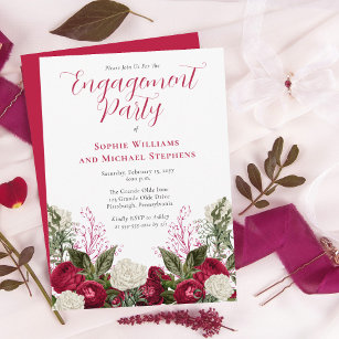 Lush Elegant Magenta Floral Engagement Party Invitation