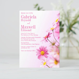 Lush Elegant Nature Pink Daisy Wedding Invitation