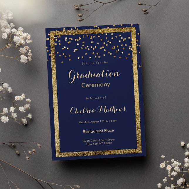 Lush elegant navy blue gold confetti Graduation Invitation (Lush elegant navy blue gold confetti Graduation Invitation )