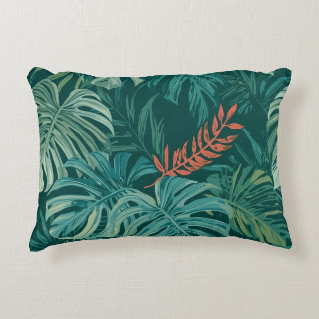 Lush Emerald Jungle Print Decorative Cushion (Front)