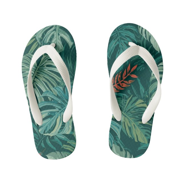 Lush Emerald Jungle Print Kid's Jandals (Footbed)