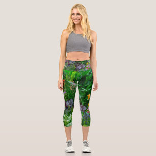 Lush English Cottage Garden Summer Flowers Photo Capri Leggings