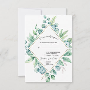 Lush Eucalyptus Diamond Gold Wedding RSVP Card