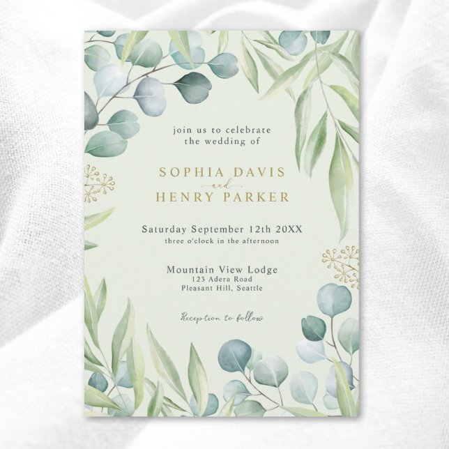 Lush Eucalyptus Greenery Light Sage Wedding Invita Invitation (Creator Uploaded)