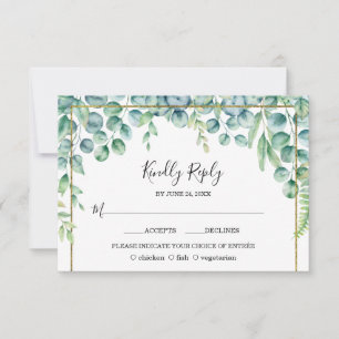 Lush Eucalyptus Leaves Gold Frame Wedding RSVP Card