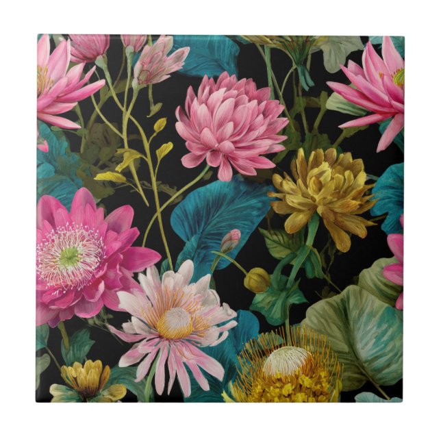 Lush Exotic Leaves BOHO Tropical Pattern Botanical Tile (Front)