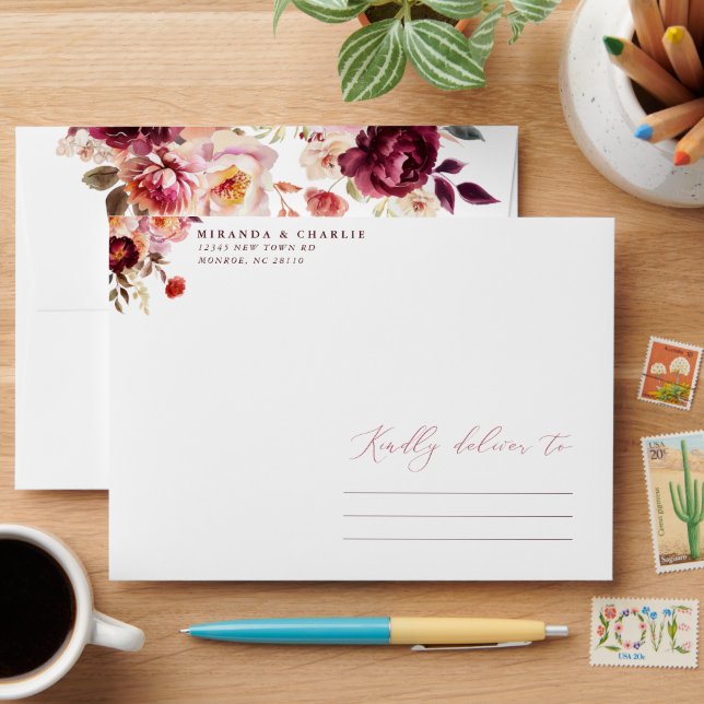Lush Fall Floral Wedding Env Envelope (Desk)