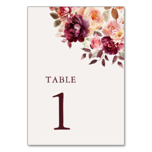 Lush Fall Floral Wedding Table Number