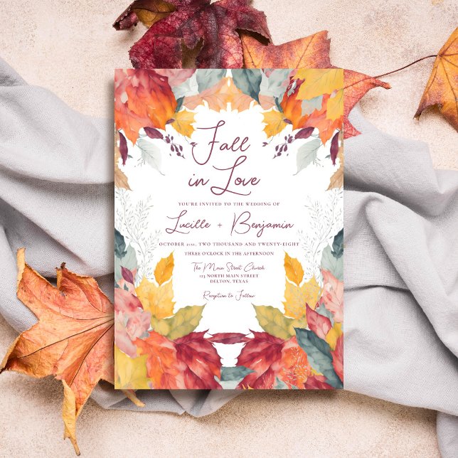 Lush Fall in Love Watercolor Leaves Wedding Invitation (Creator Uploaded)