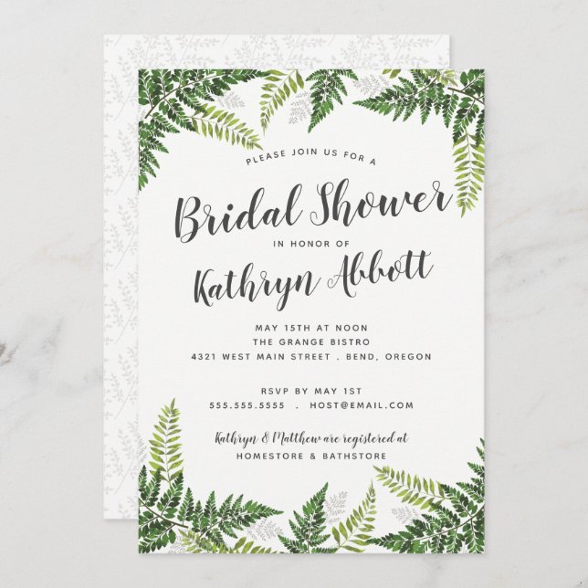 Lush Fern Tropical Botanical Wedding Bridal Shower Invitation (Front/Back)
