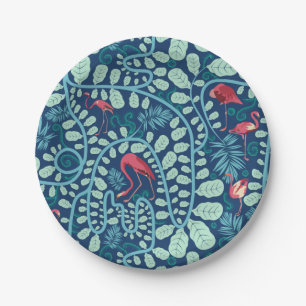 Lush Flamingo Jungle Pattern Paper Plate