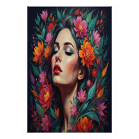 "Lush Floral Dream Woman | Vibrant Portrait Art"