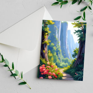 Lush Floral Garden Watercolor Green Landscape Card