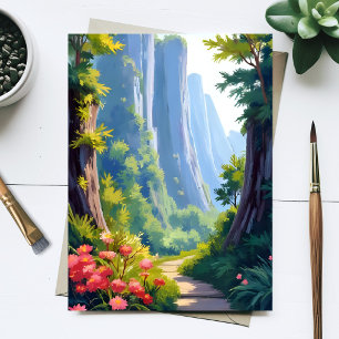 Lush Floral Garden Watercolor Green Landscape Postcard