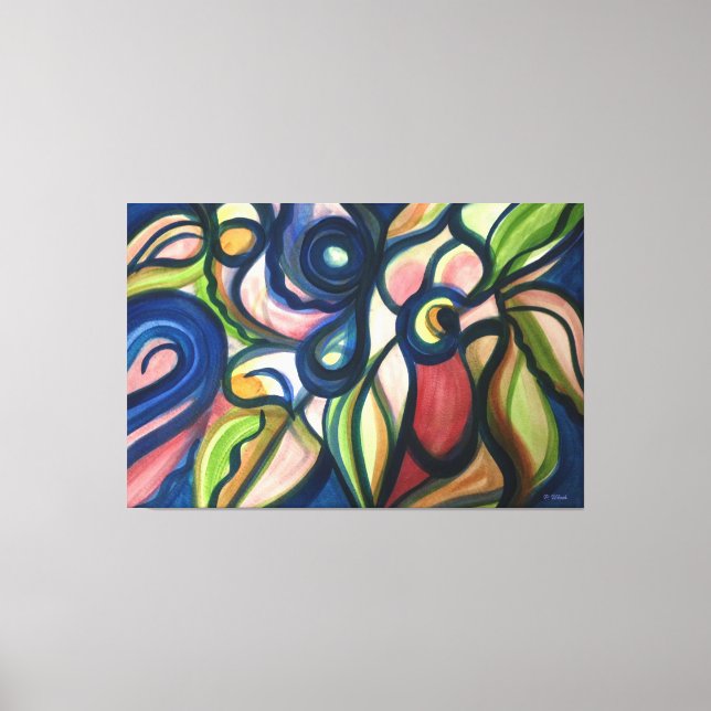 Lush Floral Modern Art Stretched Canvas Print (Front)