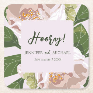 Lush Flower and Greenery Elegant Wedding Square Paper Coaster