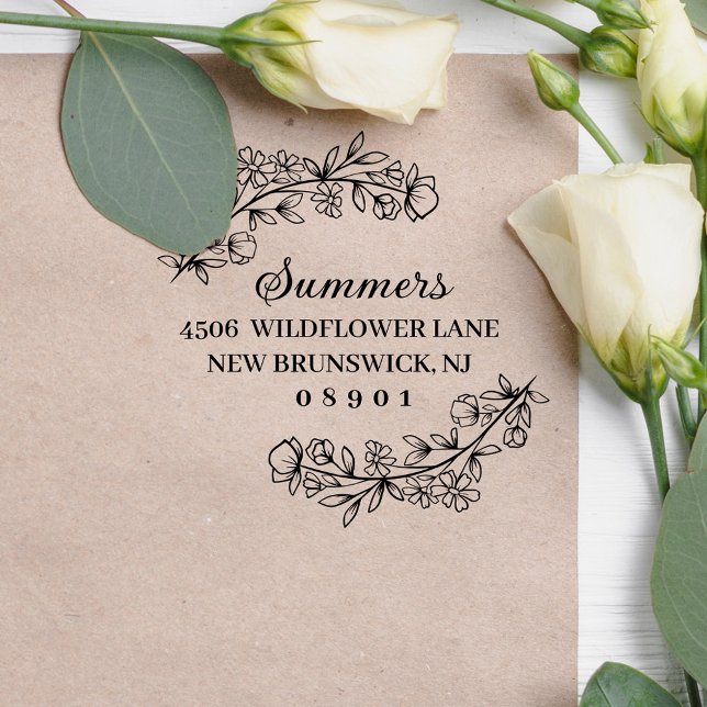 Lush Flower Sprigs Framing Name & Address Rubber Stamp (Creator Uploaded)