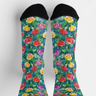Lush flowers garden watercolor pattern socks
