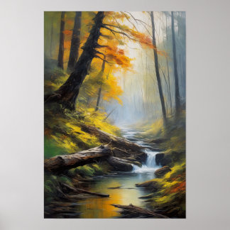 Lush Forest and Babbling Stream Poster