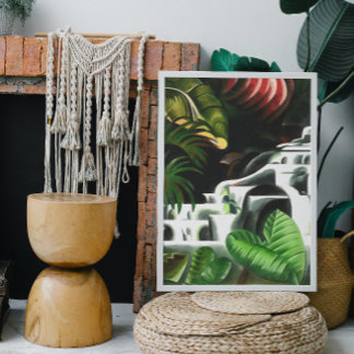 Lush Forest Waterfall In Geometric Art Style v1 Canvas Print