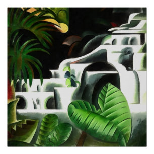 Lush Forest Waterfall In Geometric Art Style v1 Poster