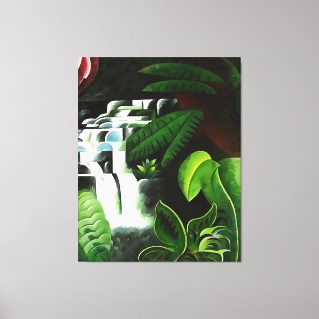 Lush Forest Waterfall In Geometric Art Style v2 Canvas Print (Front)