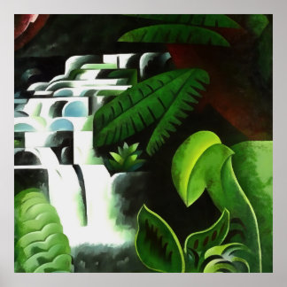 Lush Forest Waterfall In Geometric Art Style v2 Poster